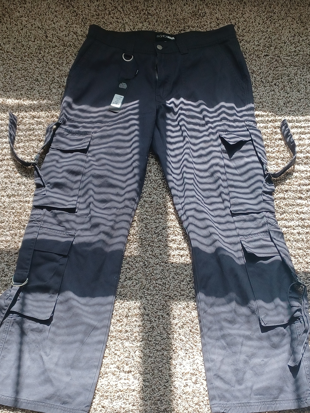 Fashion Nova Black Cargo Jumpsuit-Style Pants with Utility Rings